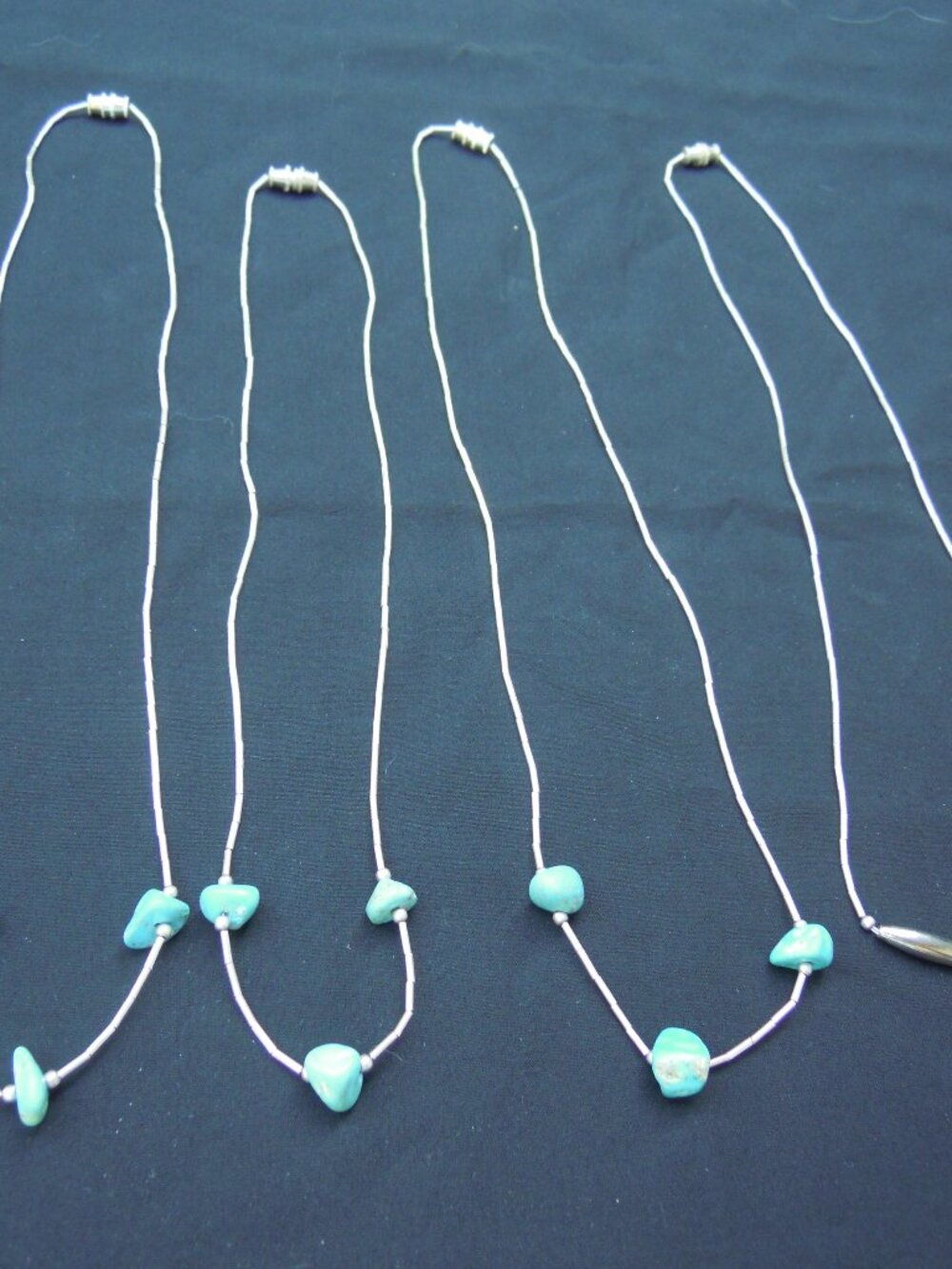 4 Sterling Silver Turquoise Beaded Liquid Necklace Native American Southwestern